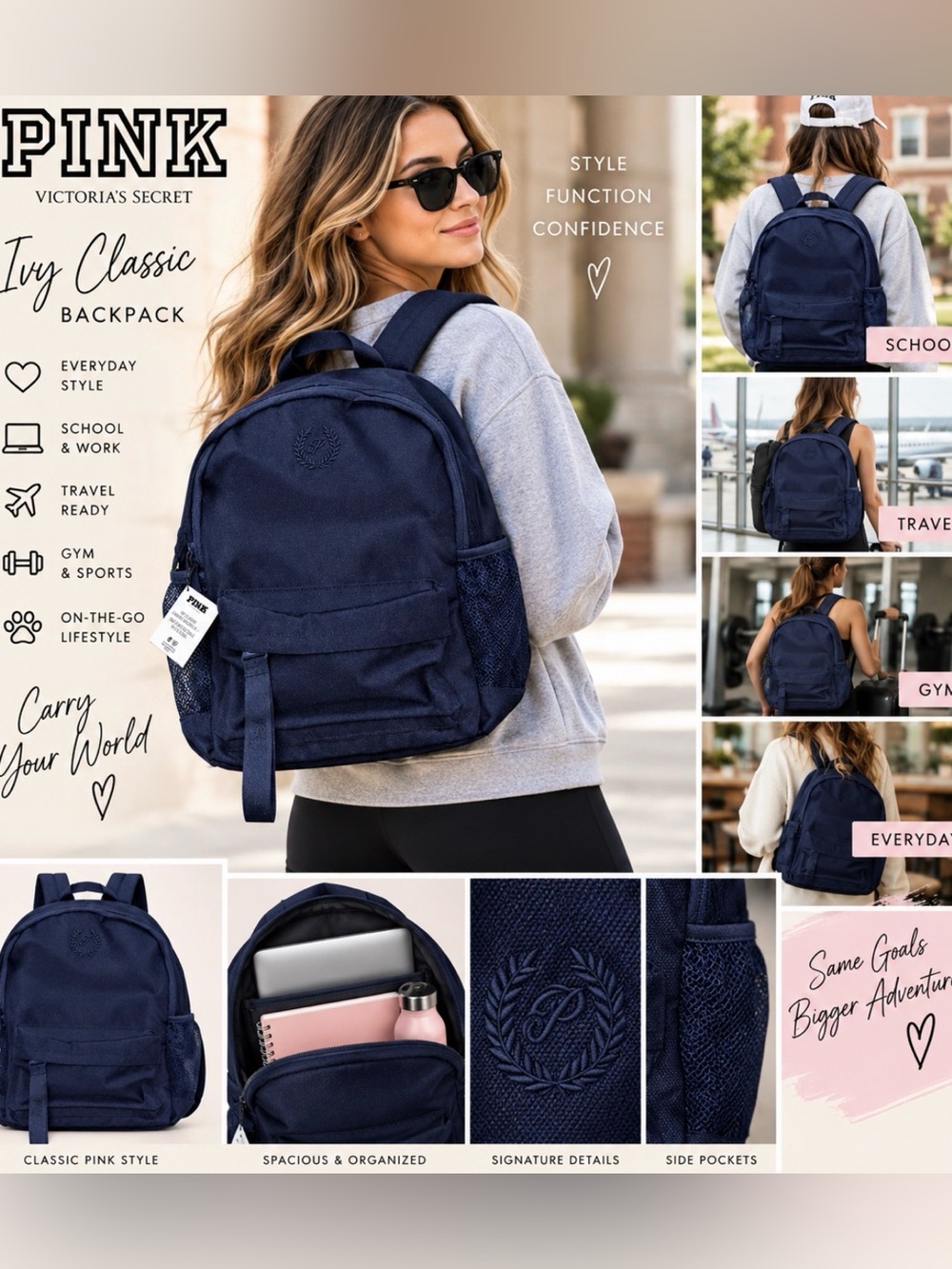 Pink Victoria's Secret Ivy Classic Canvas Quilted Puffer Backpack O/S NEW School